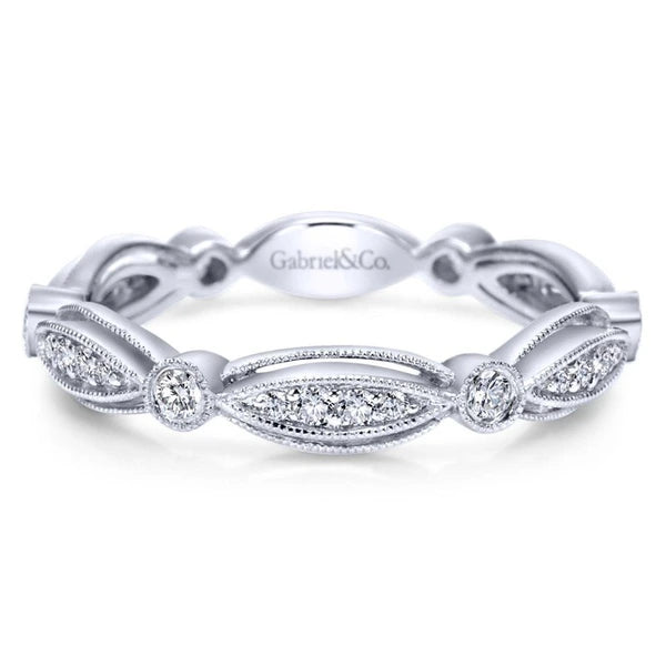 14K White Gold Scalloped Stackable Diamond Ring