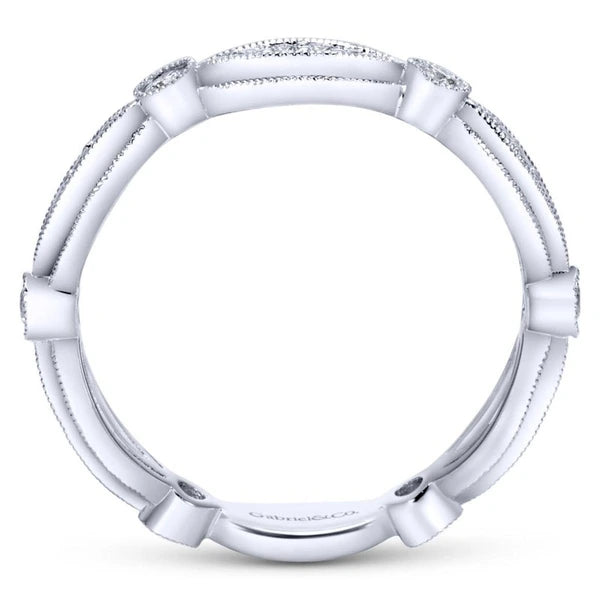 14K White Gold Scalloped Stackable Diamond Ring