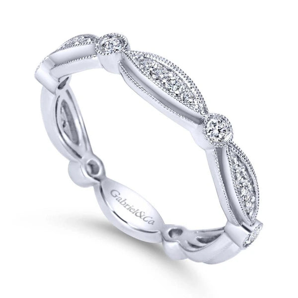 14K White Gold Scalloped Stackable Diamond Ring