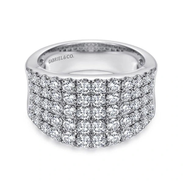 14K White Gold Wide Band e Diamond Ring
