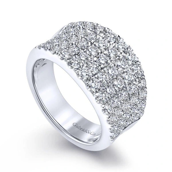 14K White Gold Wide Band e Diamond Ring