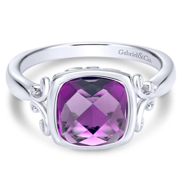 925 Sterling Silver Cushion Cut Amethyst Ring