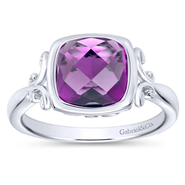 925 Sterling Silver Cushion Cut Amethyst Ring
