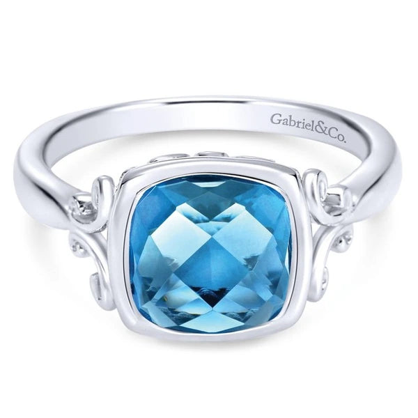 925 Sterling Silver Blue Topaz Ladies Ring