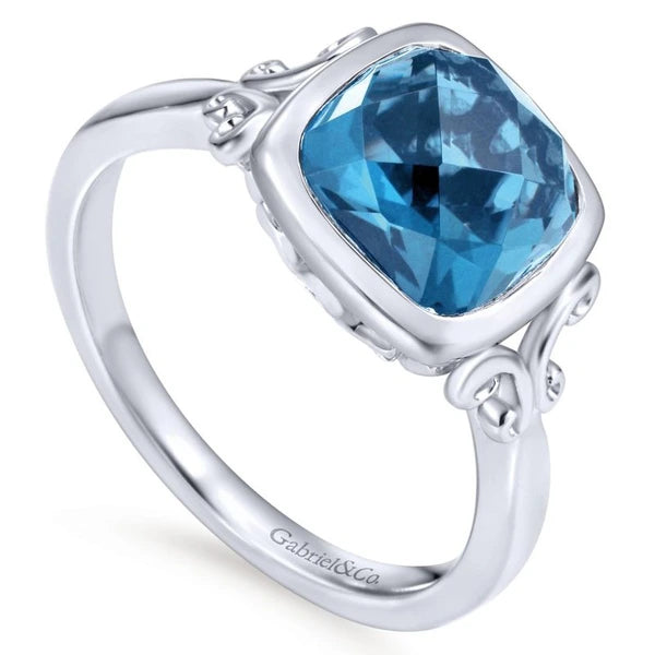 925 Sterling Silver Blue Topaz Ladies Ring