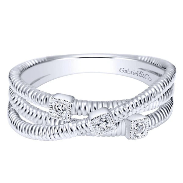 925 Sterling Silver Overlapping Diamond Station Ring