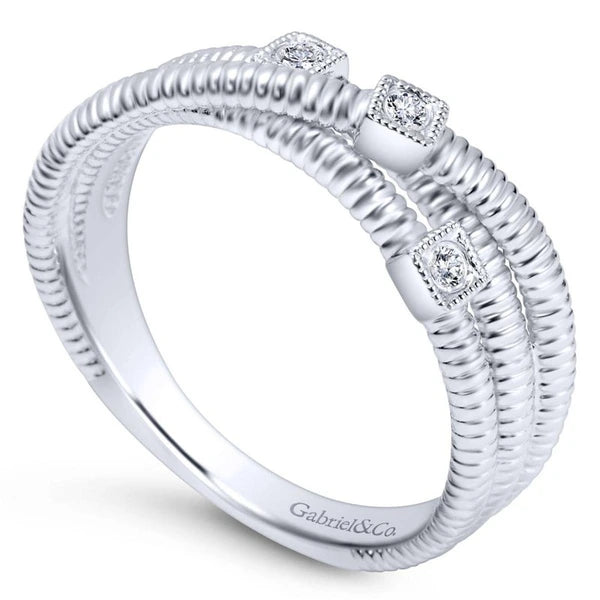 925 Sterling Silver Overlapping Diamond Station Ring
