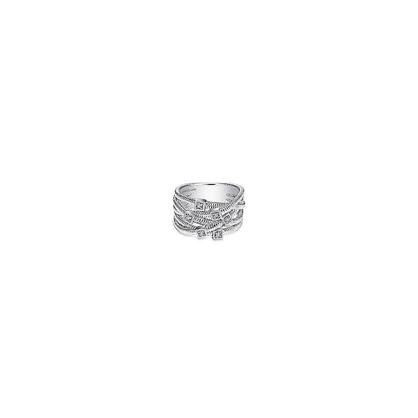 925 Sterling Silver Wide Band Overlapping Diamond Station Ring