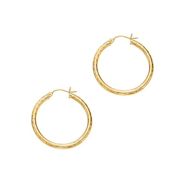 14K Yellow Gold 3mm Diamond Cut Hoop Earring