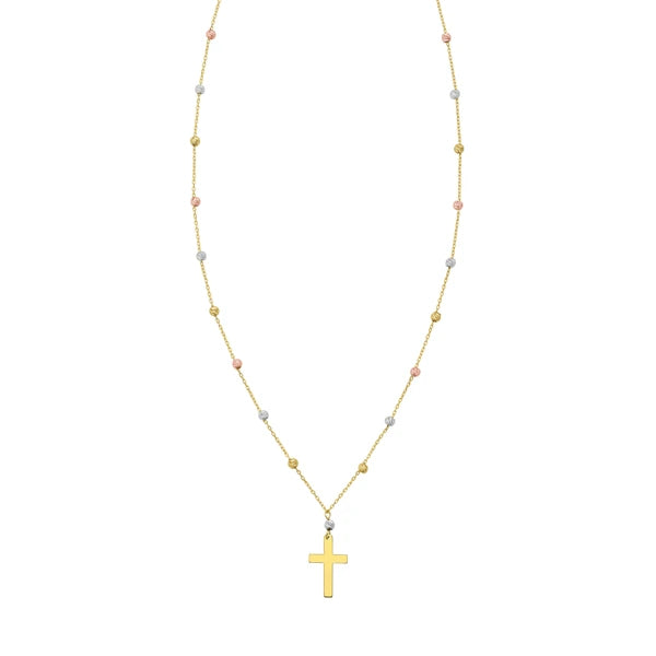 14K Beaded Cross Necklace