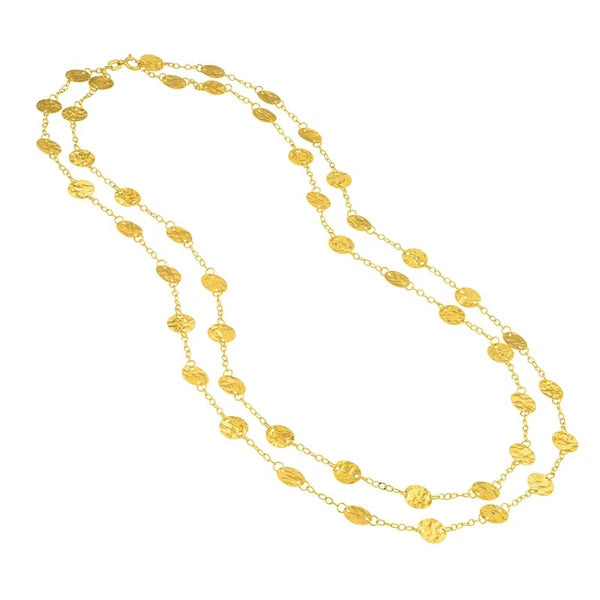 Long Chain Necklace with Hammered Discs