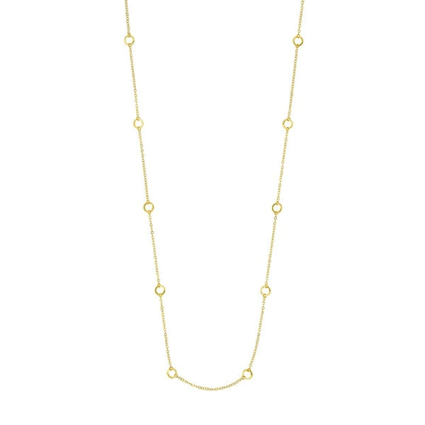 Long Open Hammered Circles Chain Necklace