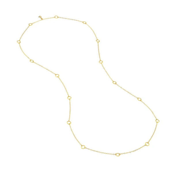 Long Open Hammered Circles Chain Necklace