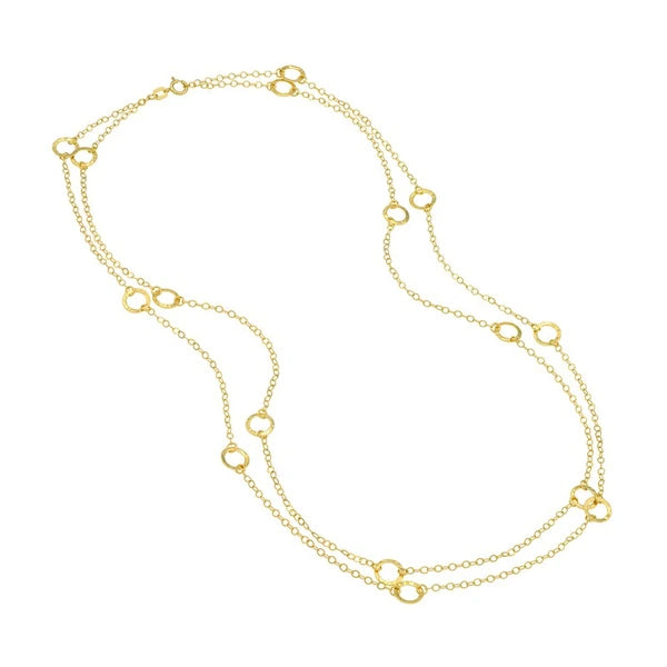Long Open Hammered Circles Chain Necklace