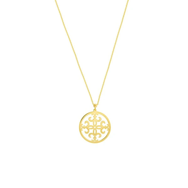 Circle Framed Fleur-de-Lis Pendant Necklace