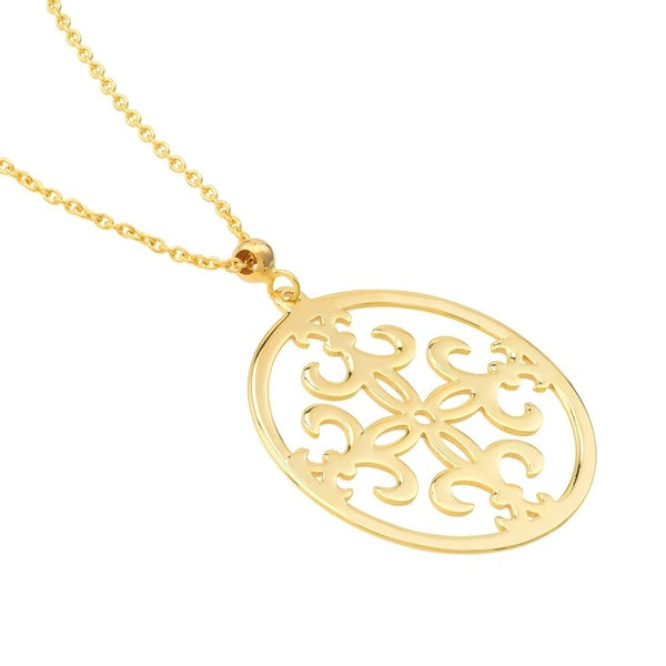 Circle Framed Fleur-de-Lis Pendant Necklace