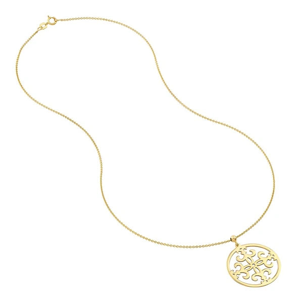Circle Framed Fleur-de-Lis Pendant Necklace