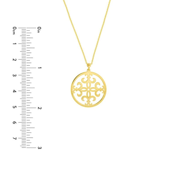 Circle Framed Fleur-de-Lis Pendant Necklace