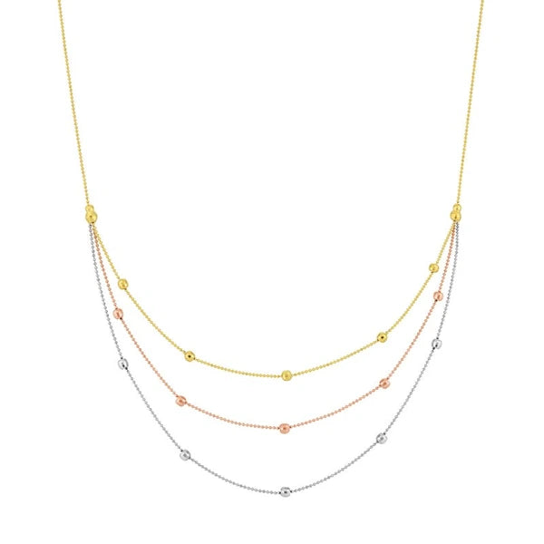 Tri-Color Bib Necklace with Diamond-Cut Beads