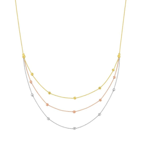 Tri-Color Bib Necklace with Diamond-Cut Beads