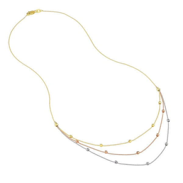 Tri-Color Bib Necklace with Diamond-Cut Beads