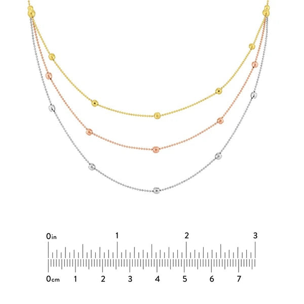 Tri-Color Bib Necklace with Diamond-Cut Beads