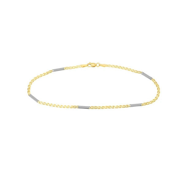 Two-Tone Mariner Chain Anklet with Staple Bars