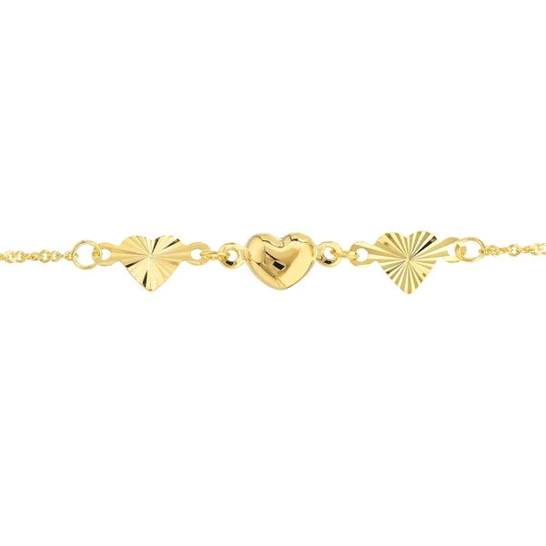 Polished and Fluted Hearts Adjustable Anklet