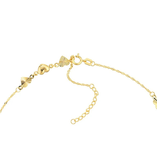 Polished and Fluted Hearts Adjustable Anklet