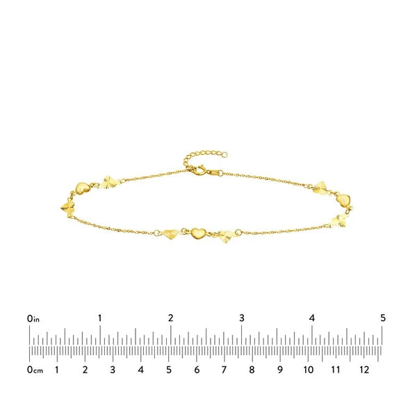 Polished and Fluted Hearts Adjustable Anklet