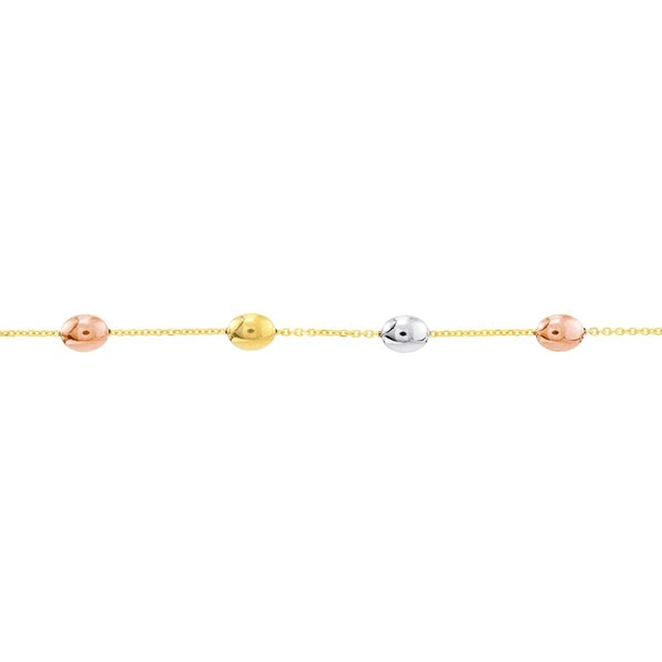 Tri-Color Satin and Polished Bead Adjustable Anklet