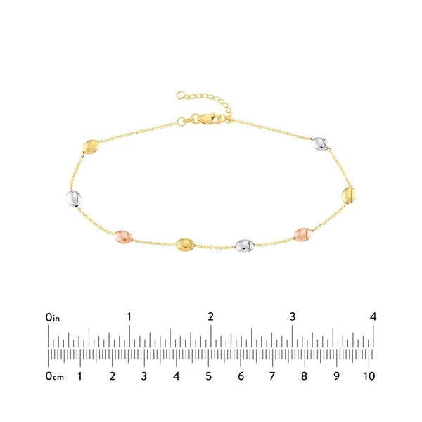 Tri-Color Satin and Polished Bead Adjustable Anklet