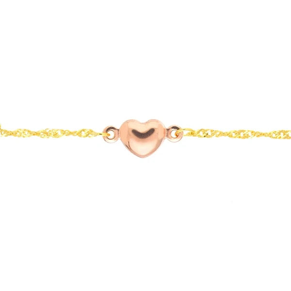 Two-Tone Rose Heart Trio Adjustable Anklet