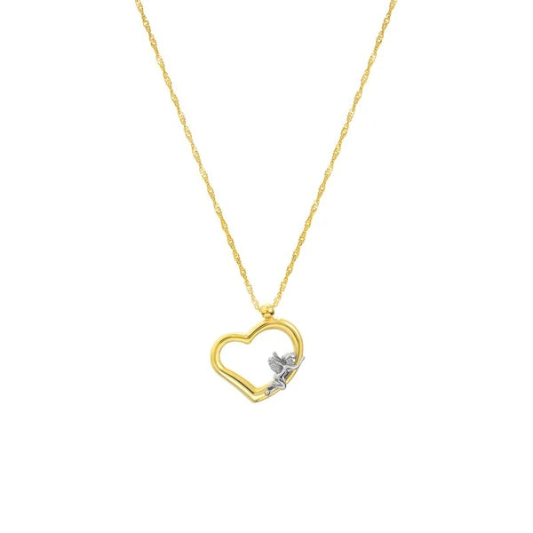Two-Tone Angel on Open Heart Pendant Necklace