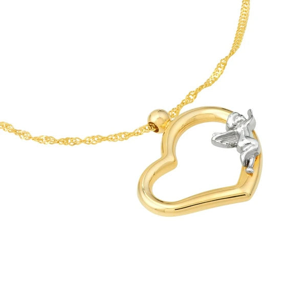 Two-Tone Angel on Open Heart Pendant Necklace