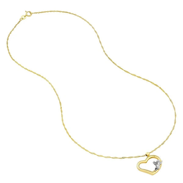 Two-Tone Angel on Open Heart Pendant Necklace