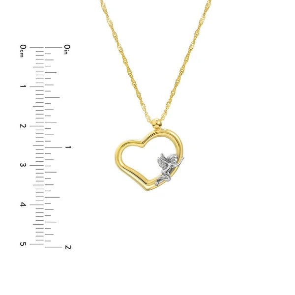 Two-Tone Angel on Open Heart Pendant Necklace