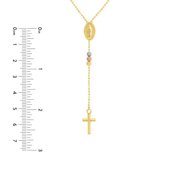 Tri-Color Mary and Cross Beaded Lariat Necklace