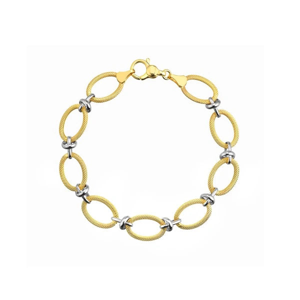 Two-Tone Textured Open Oval Link Bracelet