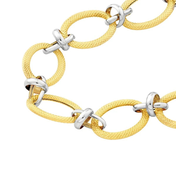 Two-Tone Textured Open Oval Link Bracelet