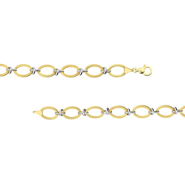 Two-Tone Textured Open Oval Link Bracelet
