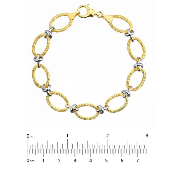 Two-Tone Textured Open Oval Link Bracelet
