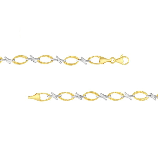Two-Tone Textured Double Oval and X Bracelet
