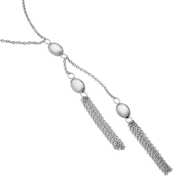 Sterling Silver Diamond-Cut Oval Tassel Bead Y-Necklace