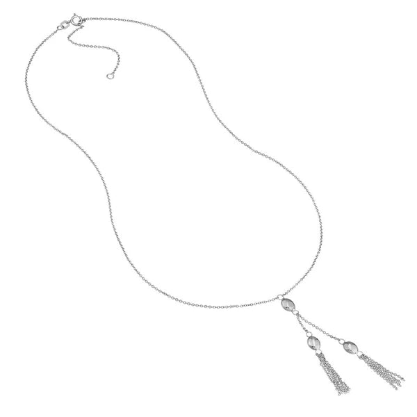 Sterling Silver Diamond-Cut Oval Tassel Bead Y-Necklace