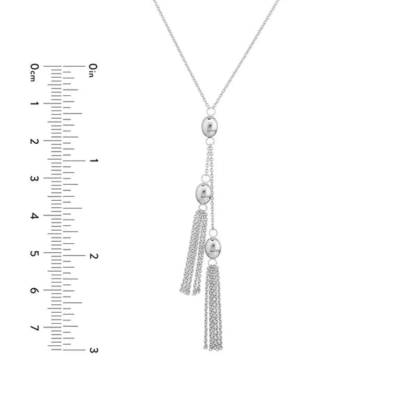 Sterling Silver Diamond-Cut Oval Tassel Bead Y-Necklace