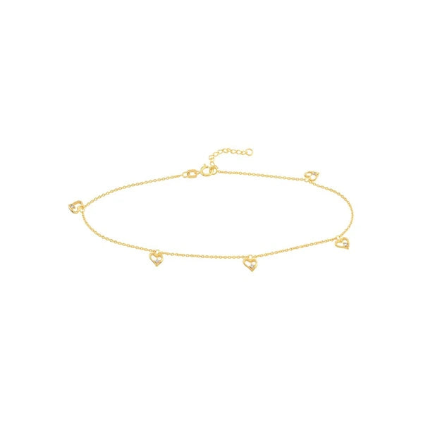 Open CZ Heart Dangle Adjustable Anklet