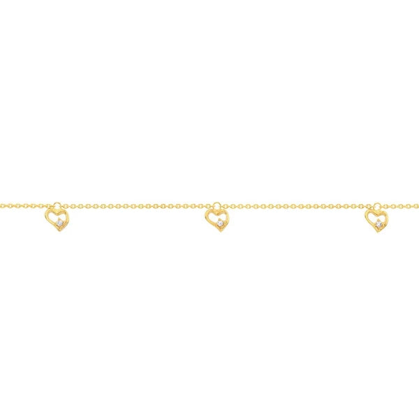 Open CZ Heart Dangle Adjustable Anklet