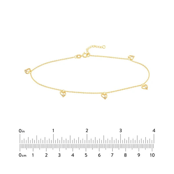 Open CZ Heart Dangle Adjustable Anklet