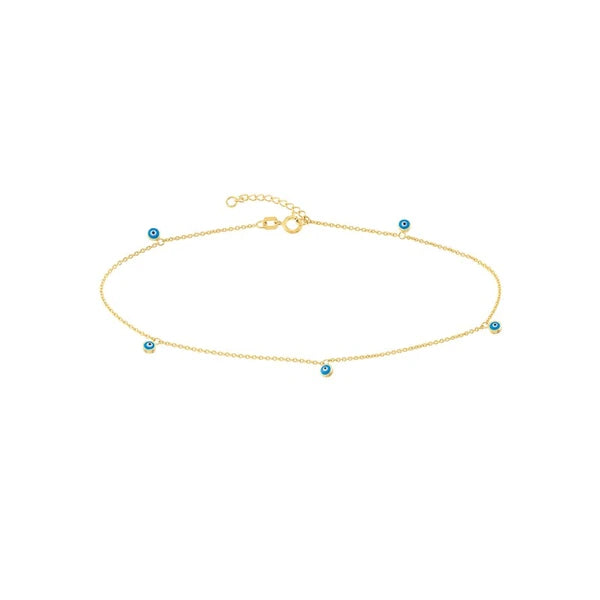 Blue Turquoise Evil Eye Dangle Adjustable Anklet